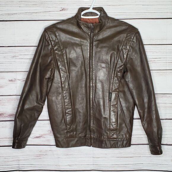 Vintage Members Only Leather Motorcycle Brown Jacket Riding Bike Size 9/10 - Picture 1 of 7
